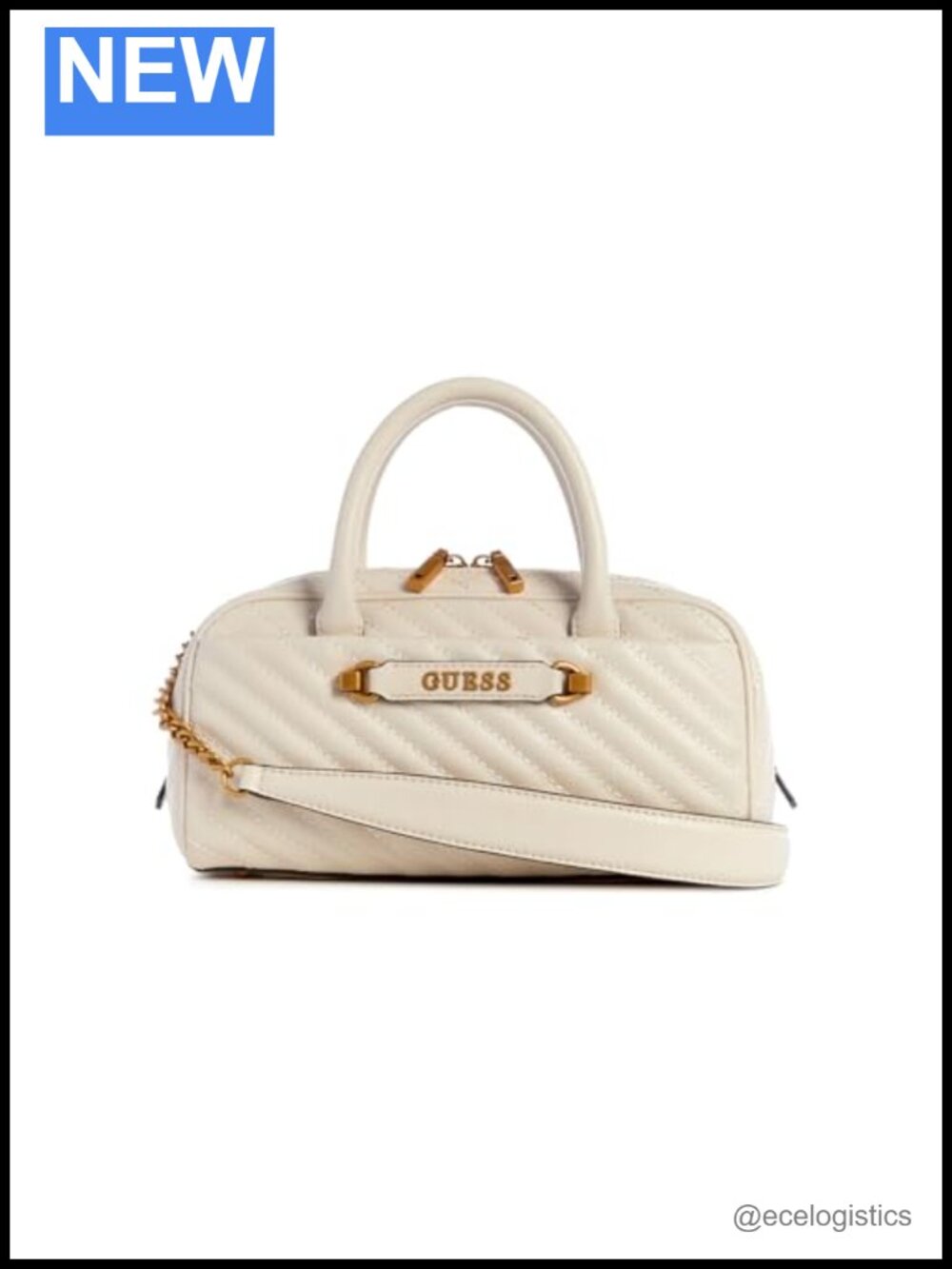 Quilted PU Satchel Handbag with Adjustable Shoulder Strap & Antique Bronze